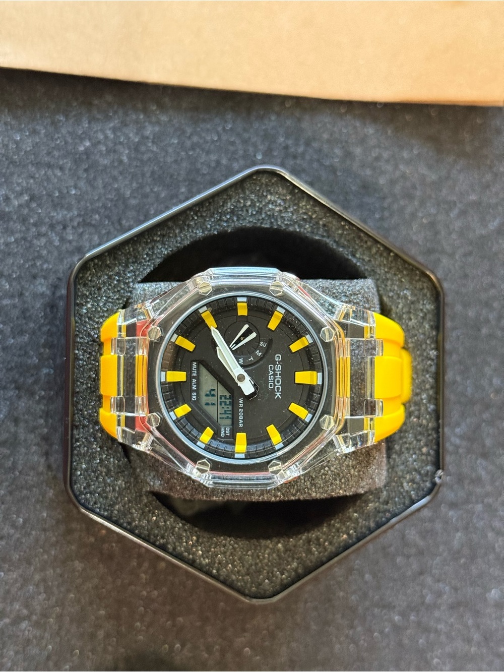 G-Shock Clear Case Black Dial Yellow Strap Analog-Digital Watch